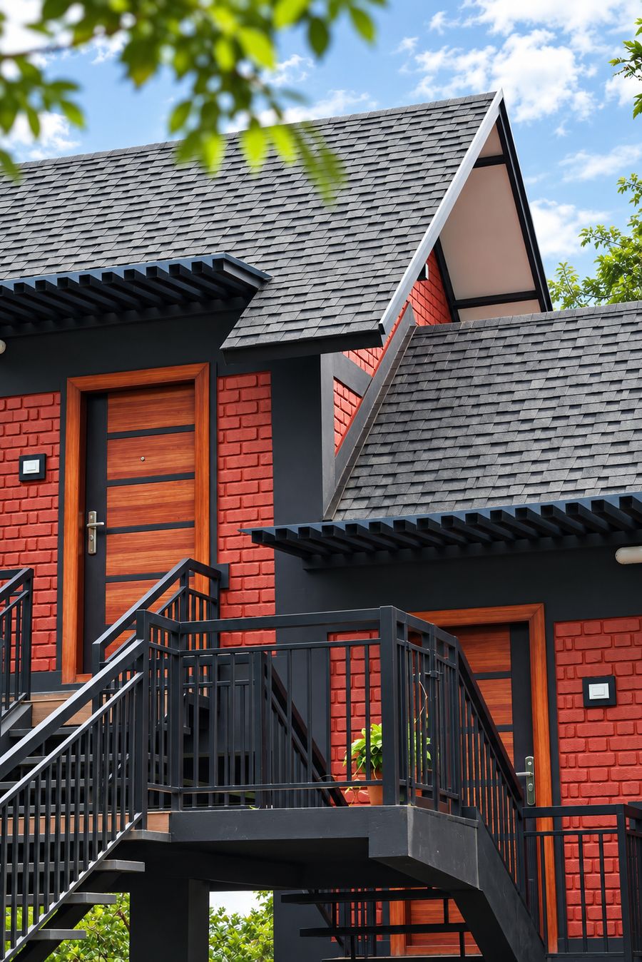 Red brick cottage staircase detail